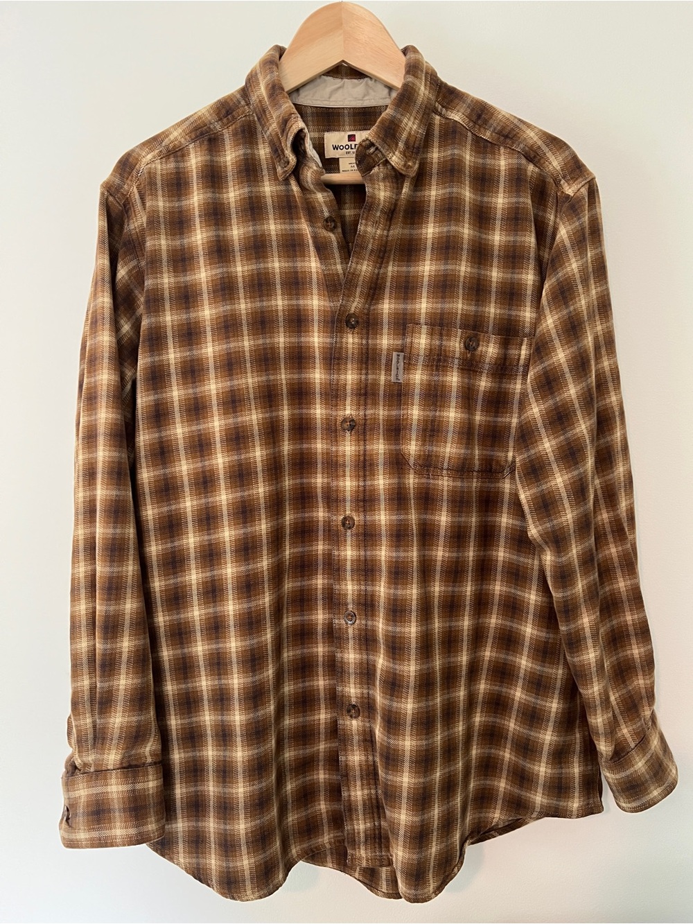 Woolrich Men’s Brown and Cream Plaid Button-Down Shirt